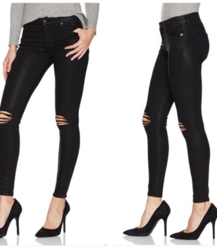 Seven Black Coated Jeans, Distressed